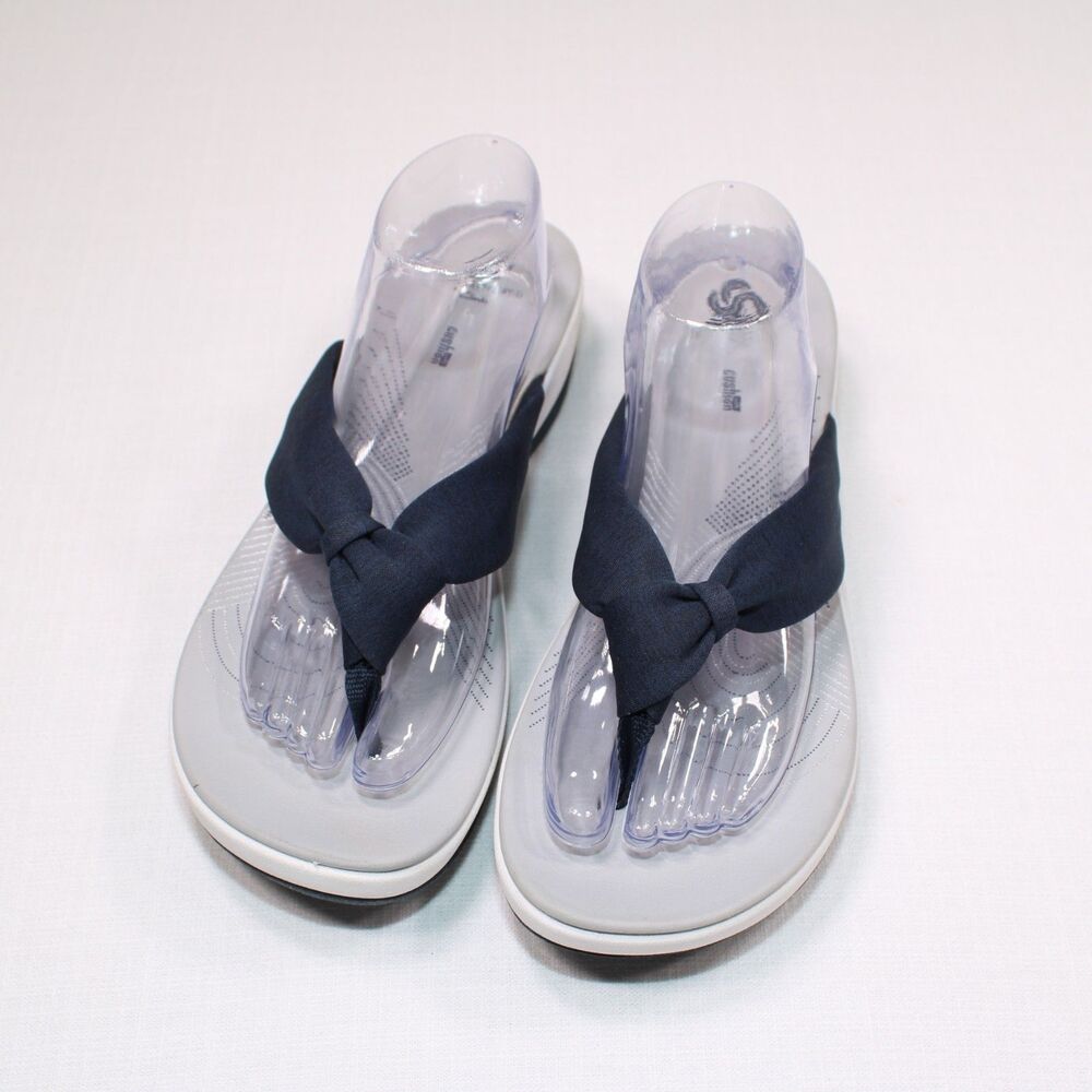 Clarks Cloudsteppers Womens Sz 12 Arla Glison Blue Wedge Thong Flip Flops